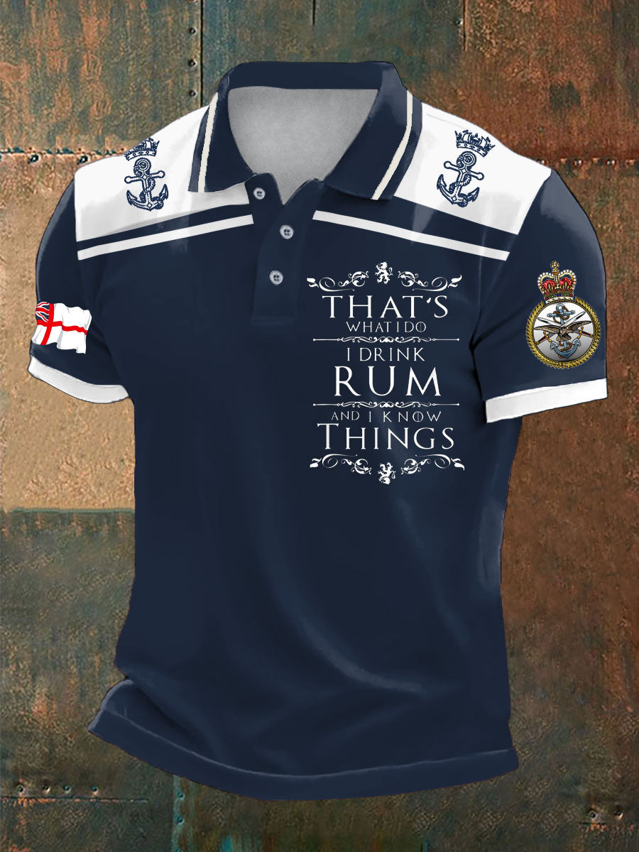 Men's Navy Veteran Rum Lover Printed Casual Tops