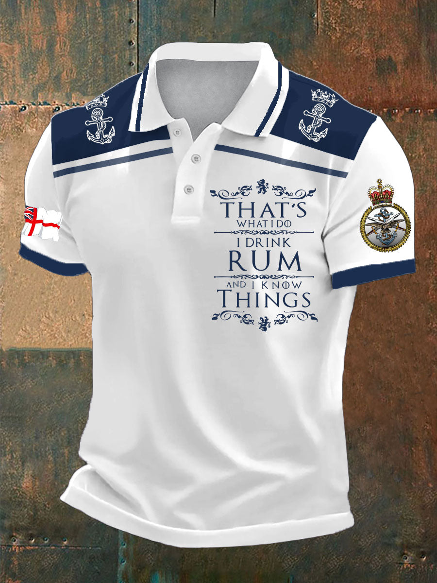 Men's Navy Veteran Rum Lover Printed Casual Tops