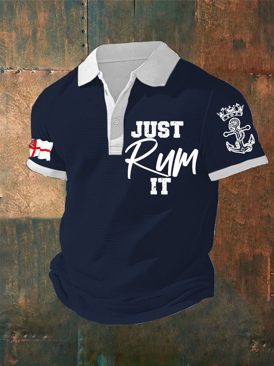 Men's Navy Veteran Rum Lover Printed Waffle Casual Tops