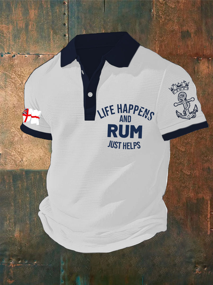 Men's Navy Veteran Rum Lover Printed Waffle Casual Tops