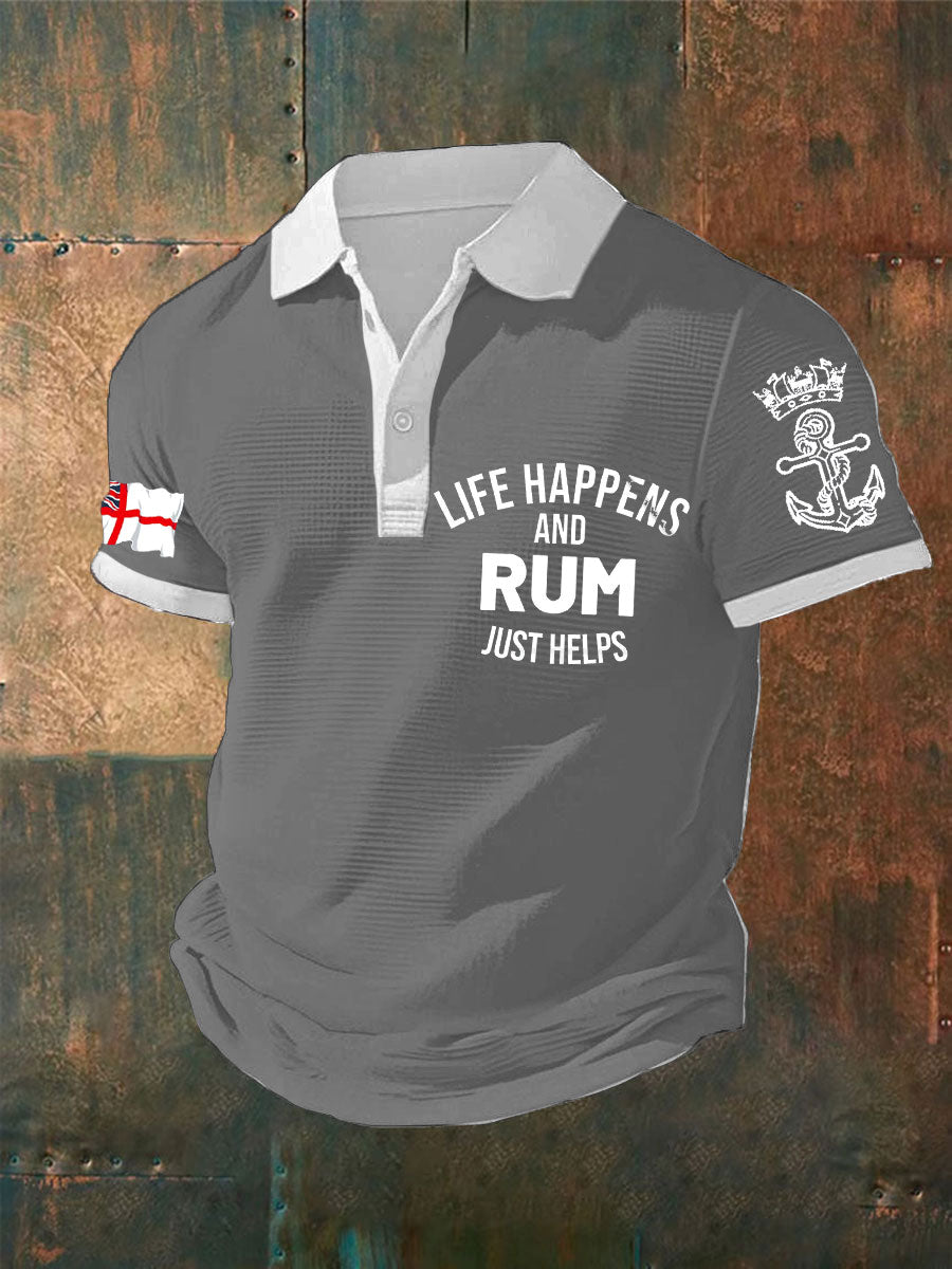 Men's Navy Veteran Rum Lover Printed Waffle Casual Tops