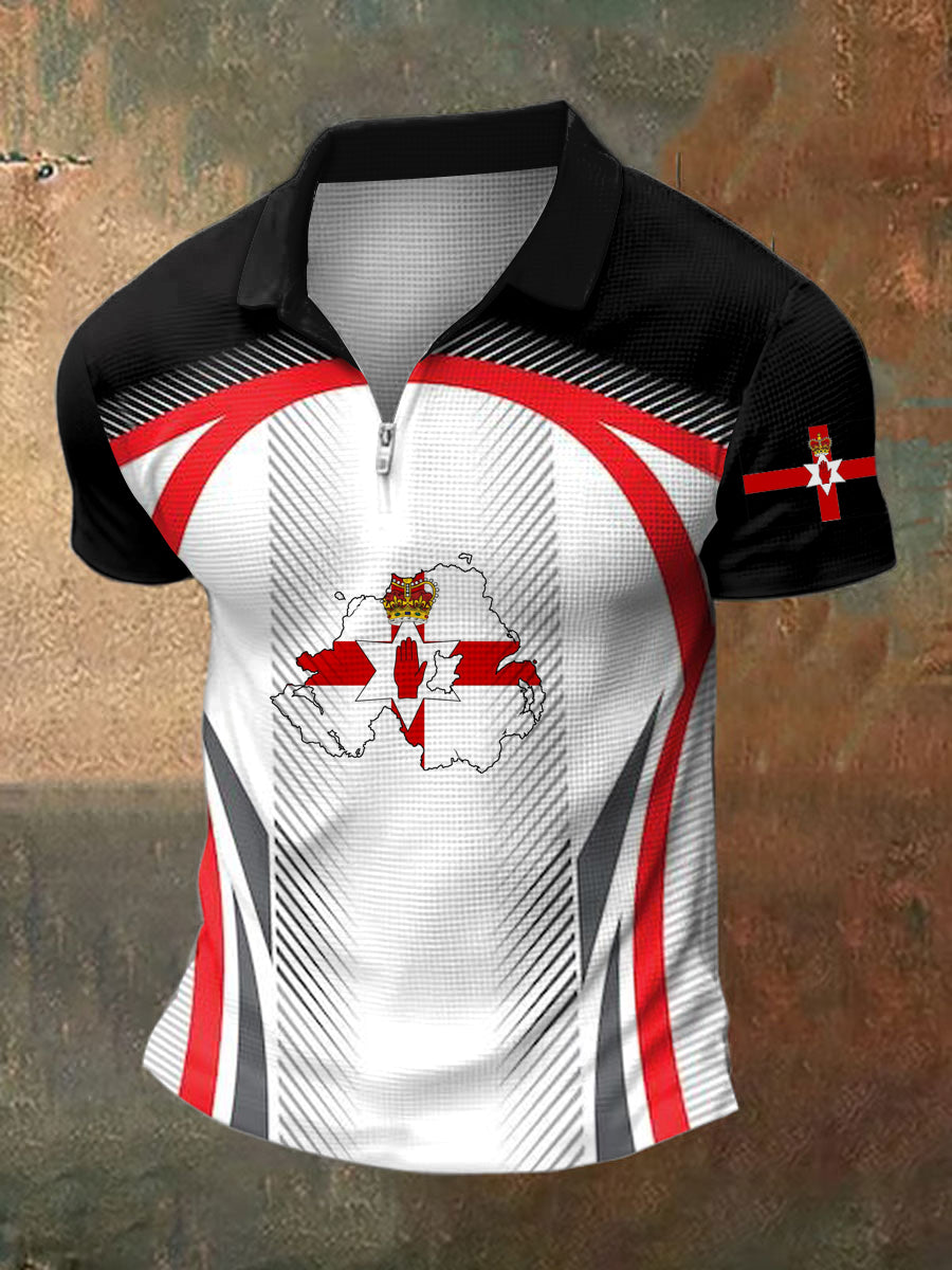 Men's Northern Ireland Print Polo Neck Plunger Short Sleeve T-Shirt