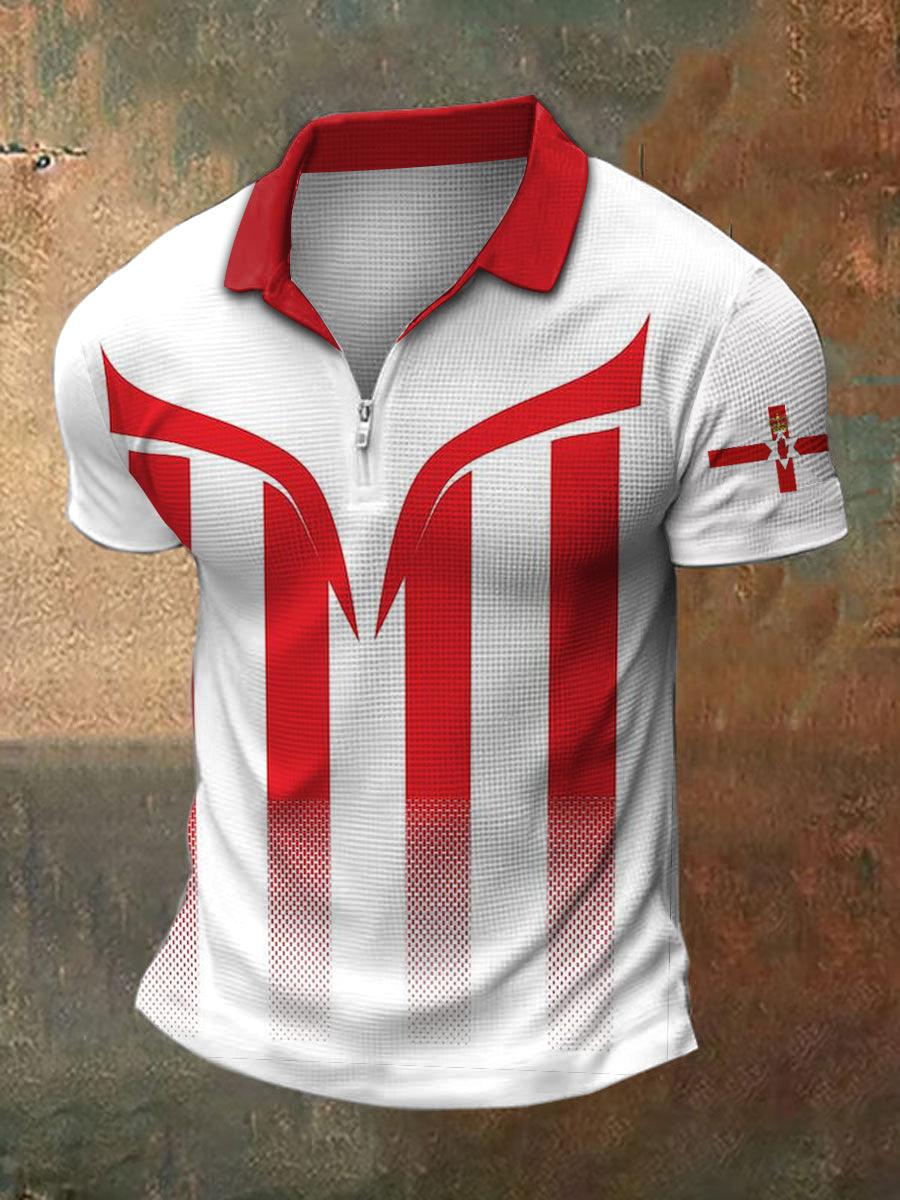 Men's Northern Ireland Print Polo Neck Plunger Short Sleeve T-Shirt