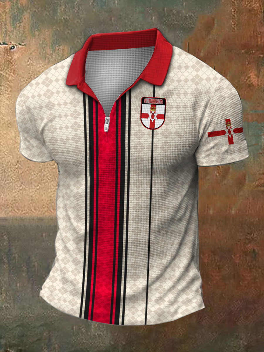 Men's Northern Ireland Print Polo Neck Plunger Short Sleeve T-Shirt