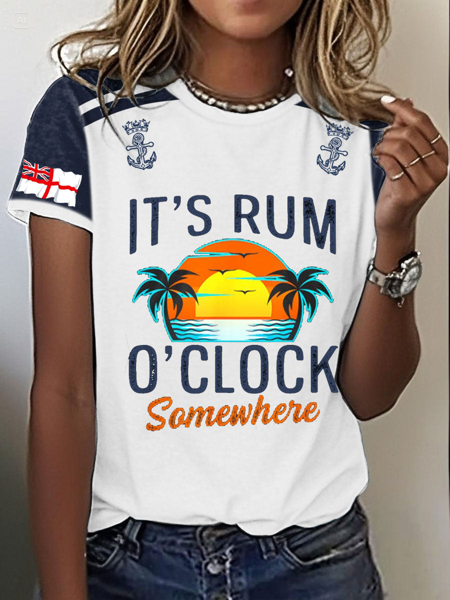 Women's Navy Veteran Rum Lover Printed T-shirt