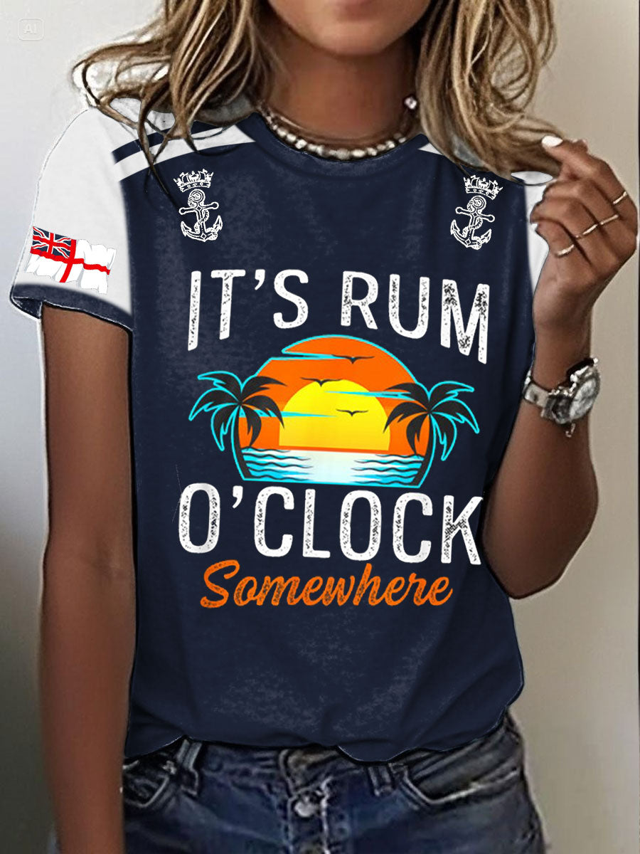 Women's Navy Veteran Rum Lover Printed T-shirt