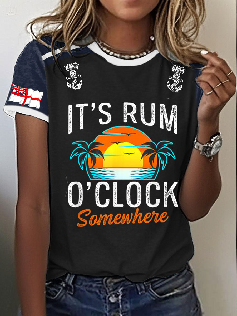 Women's Navy Veteran Rum Lover Printed T-shirt