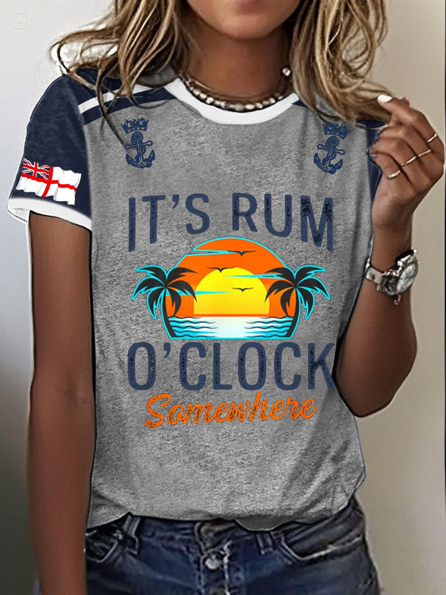 Women's Navy Veteran Rum Lover Printed T-shirt