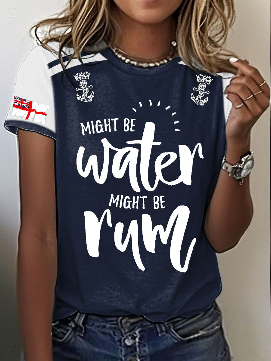 Women's Navy Veteran Rum Lover Printed T-shirt