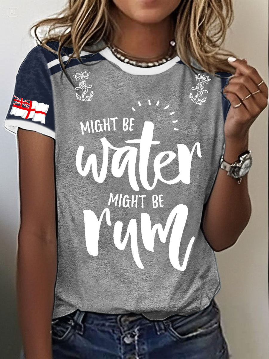 Women's Navy Veteran Rum Lover Printed T-shirt