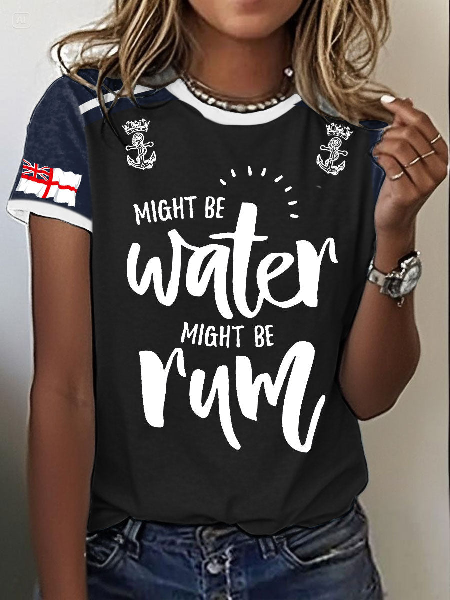 Women's Navy Veteran Rum Lover Printed T-shirt