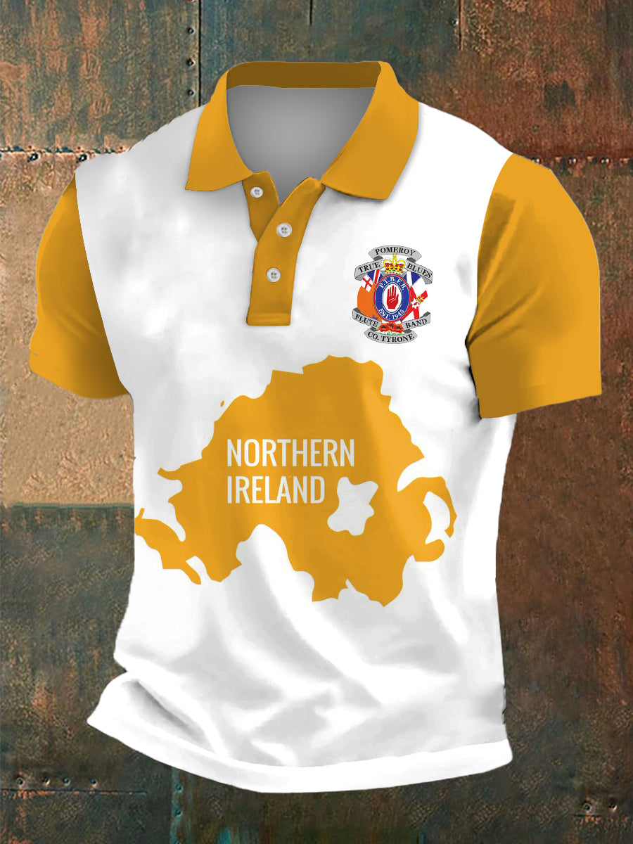Men's Northern Ireland Print Polo Neck Plunger Short Sleeve T-Shirt