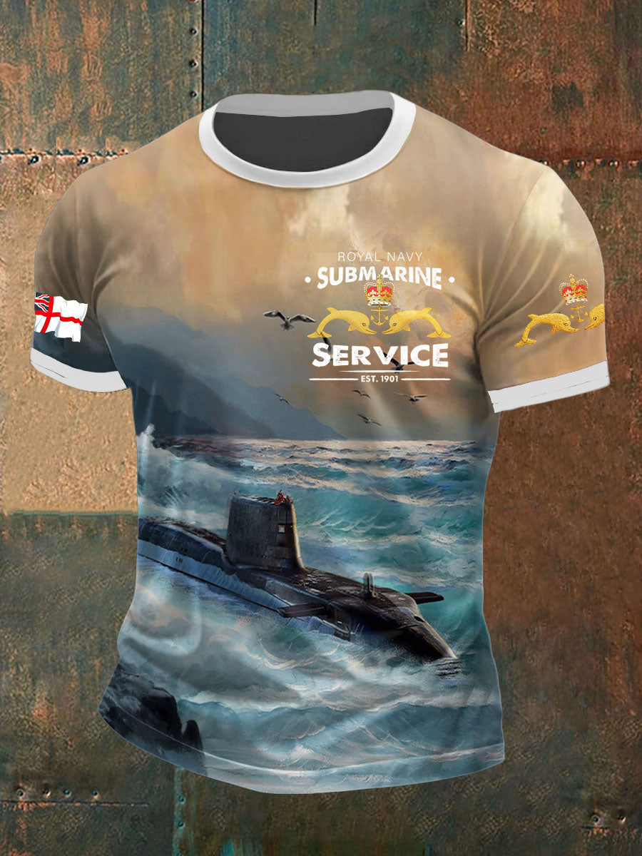 Men's Navy Veteran Submarine Printed Casual T-shirt