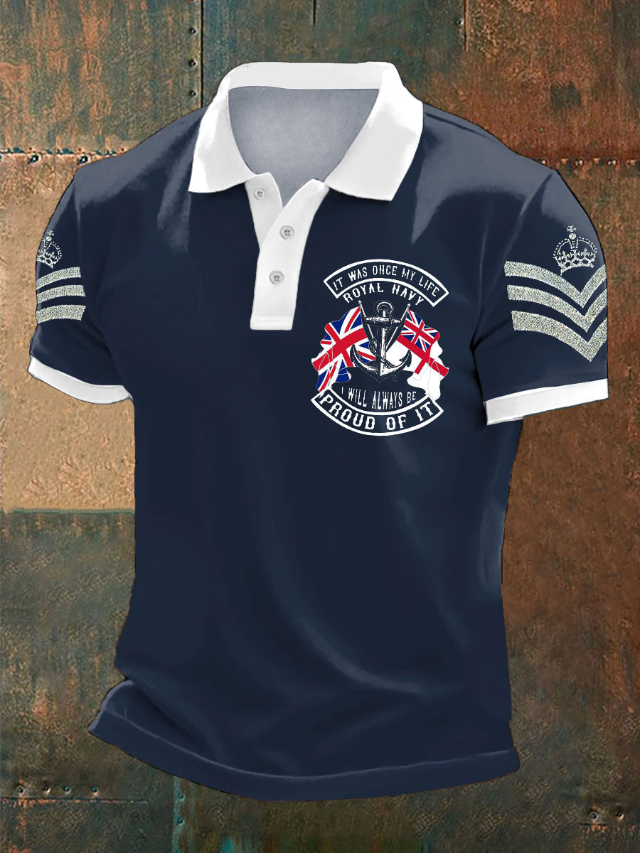 Men's Navy Veteran Printed Casual Tops