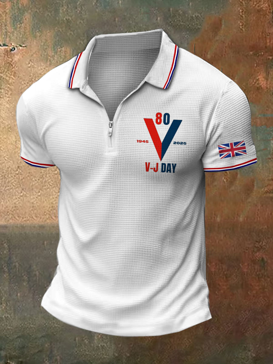 Men's V-J Day Print Polo Collar Casual Short Sleeved Shirt