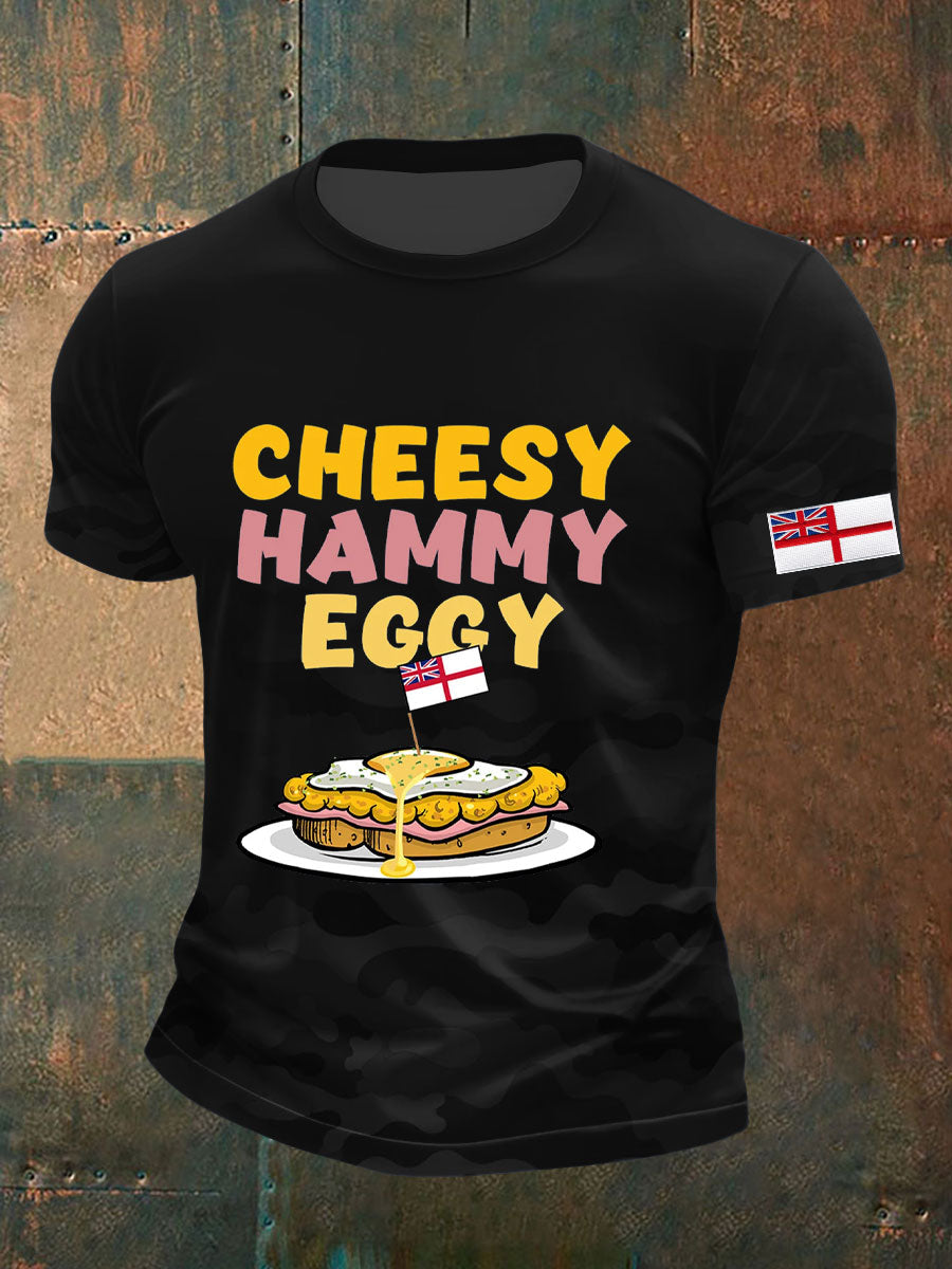 Men's Navy Veteran Cheesy Hammy Eggy Printed T-shirt