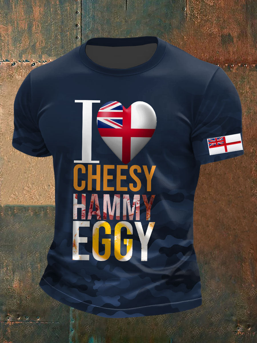 Men's Navy Veteran Cheesy Hammy Eggy Printed T-shirt