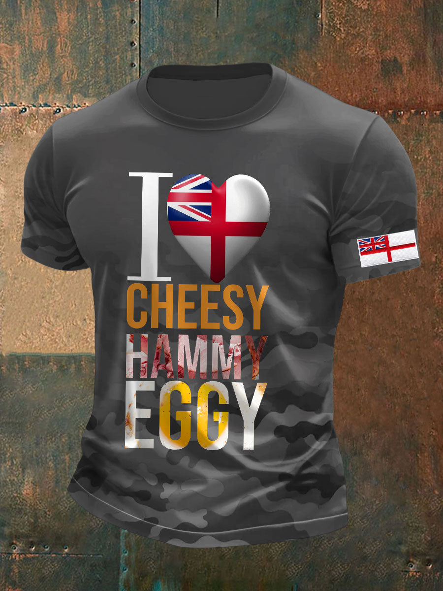 Men's Navy Veteran Cheesy Hammy Eggy Printed T-shirt