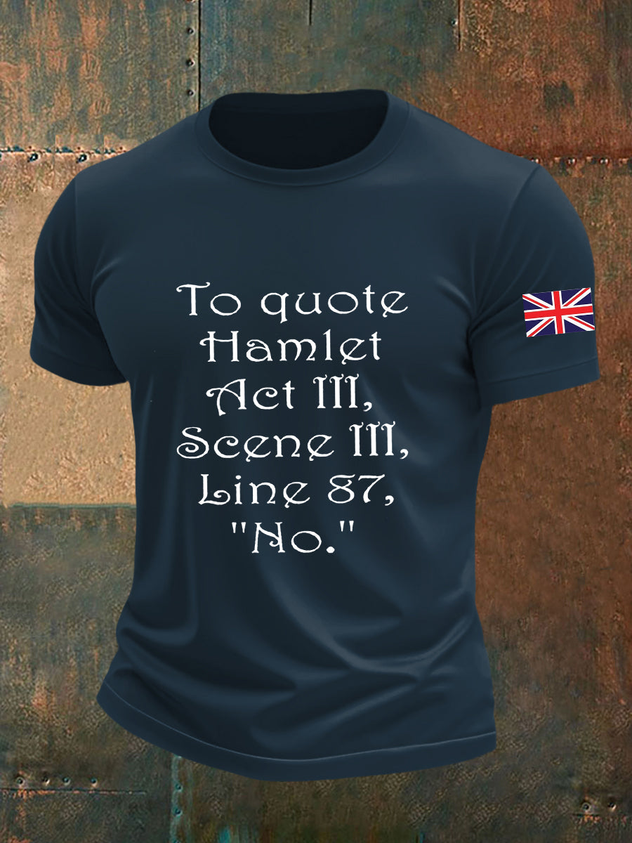 Men's Funny Quote "No" English Flag Print Casual Cotton Short Sleeve T-shirt