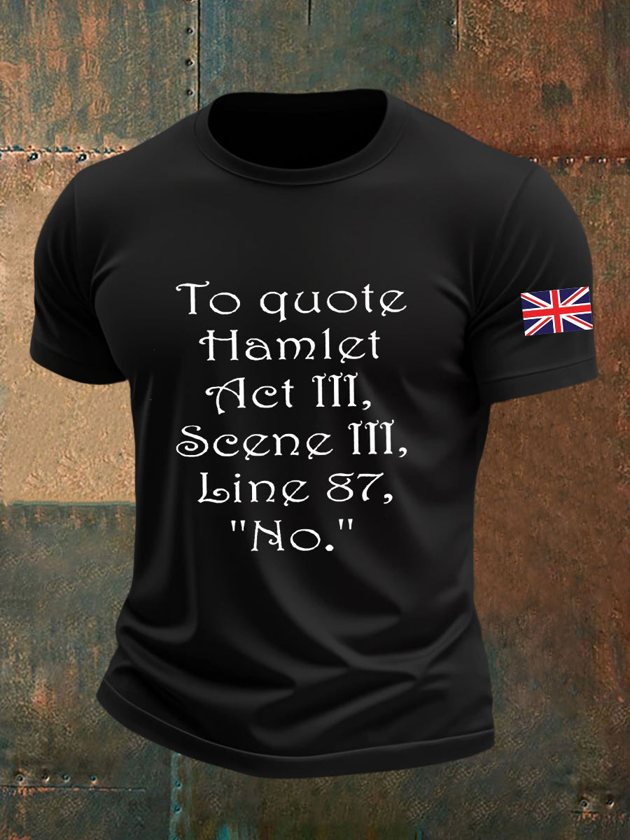 Men's Funny Quote "No" English Flag Print Casual Cotton Short Sleeve T-shirt