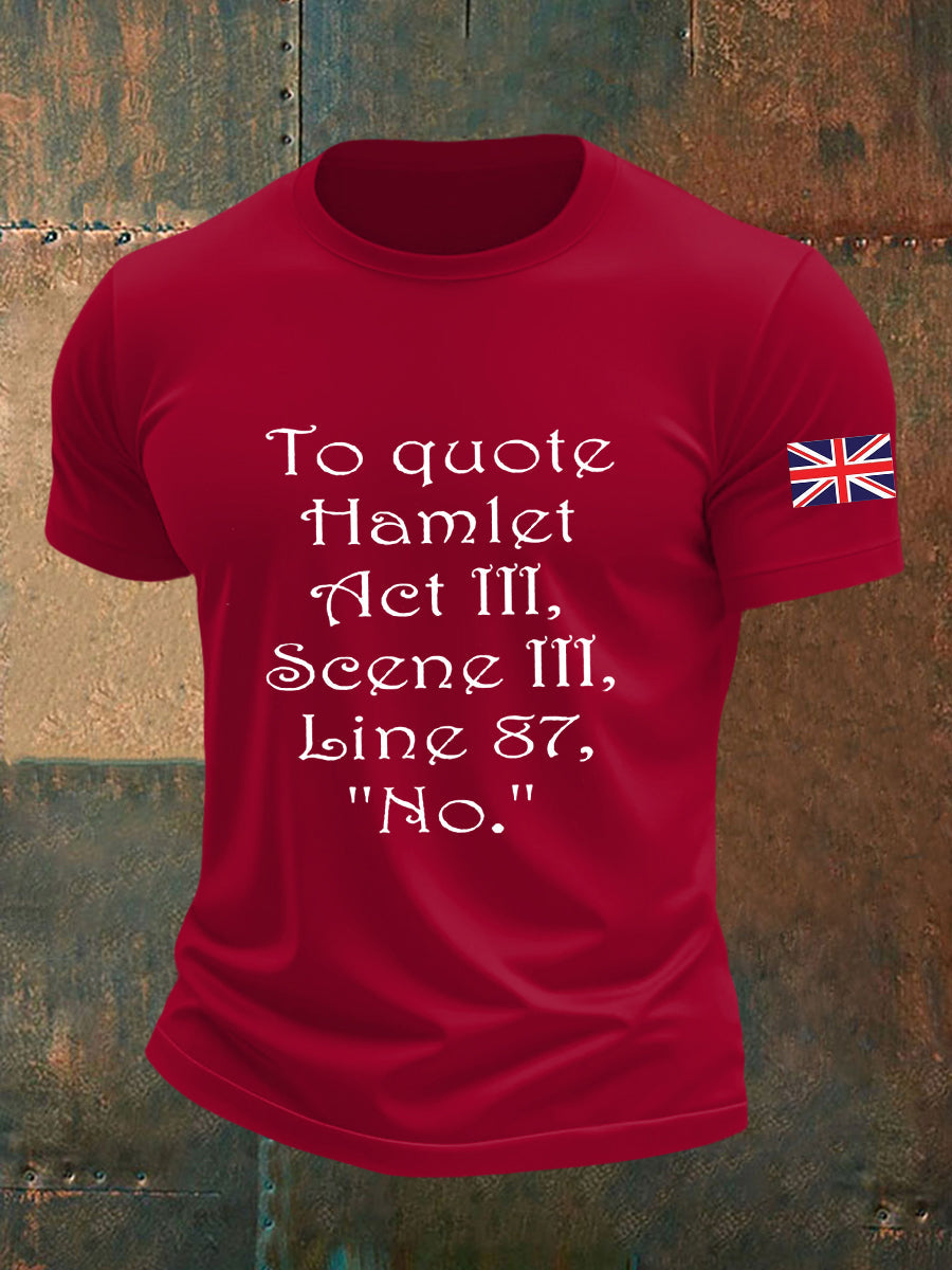 Men's Funny Quote "No" English Flag Print Casual Cotton Short Sleeve T-shirt