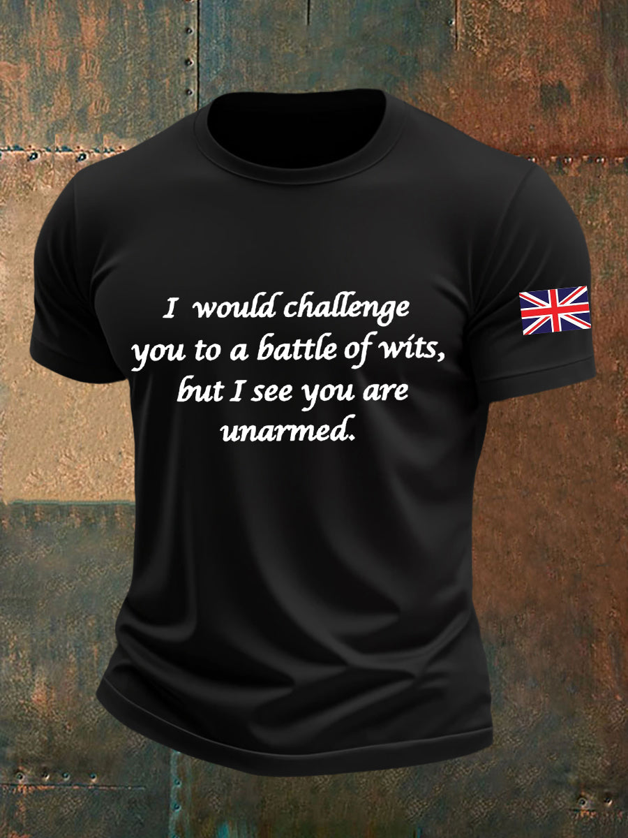 Men's Funny Quote English Flag Print Casual Cotton Short Sleeve T-shirt