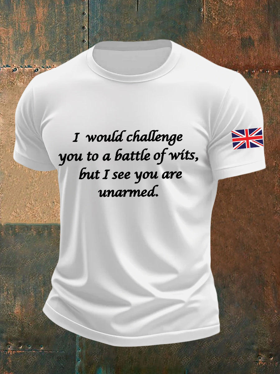 Men's Funny Quote English Flag Print Casual Cotton Short Sleeve T-shirt