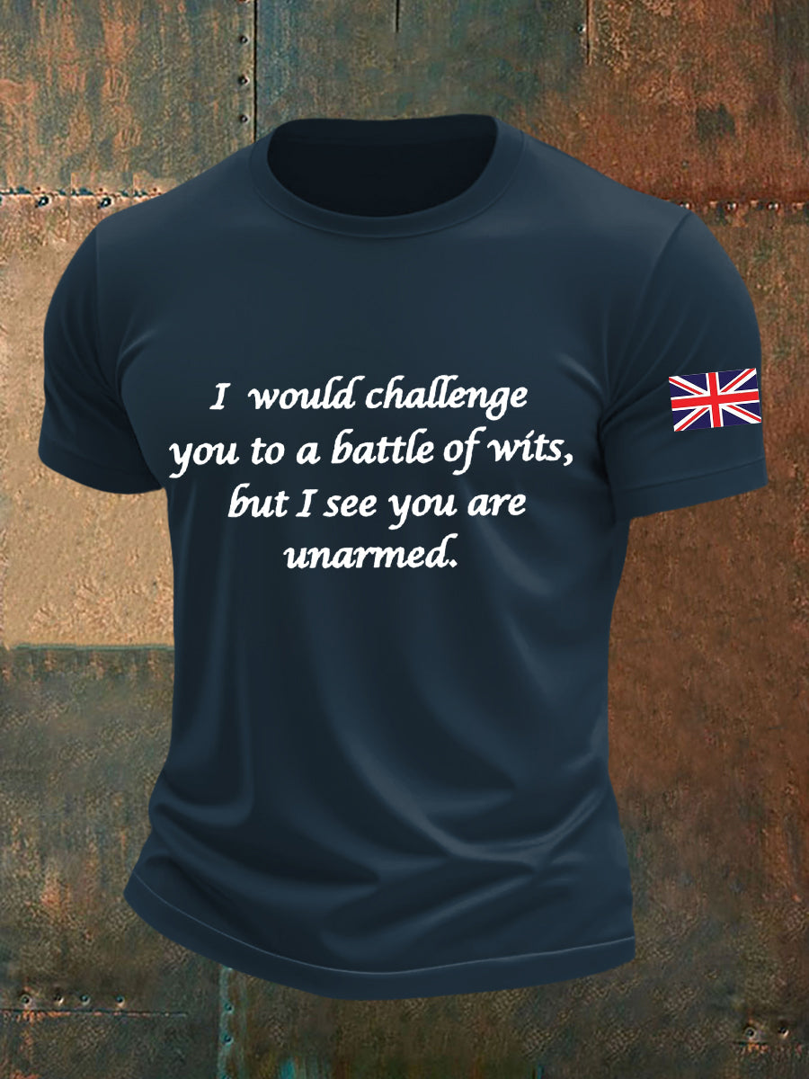 Men's Funny Quote English Flag Print Casual Cotton Short Sleeve T-shirt