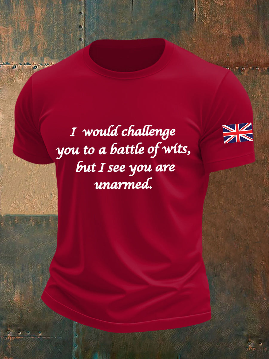 Men's Funny Quote English Flag Print Casual Cotton Short Sleeve T-shirt