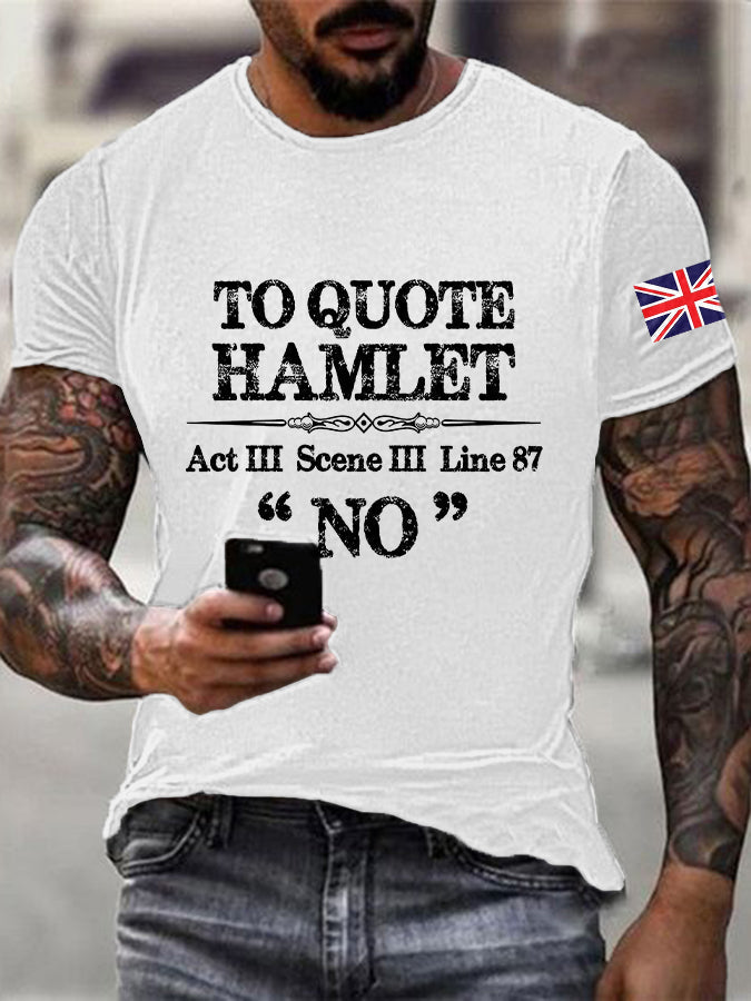 Men's Funny Quote "No" English Flag Print Casual Cotton Short Sleeve T-shirt