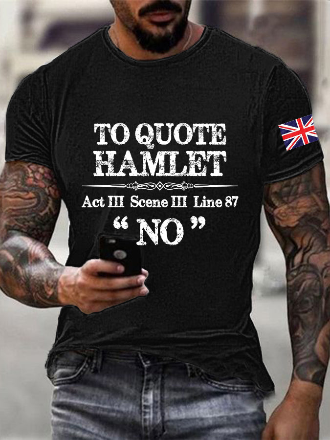Men's Funny Quote "No" English Flag Print Casual Cotton Short Sleeve T-shirt