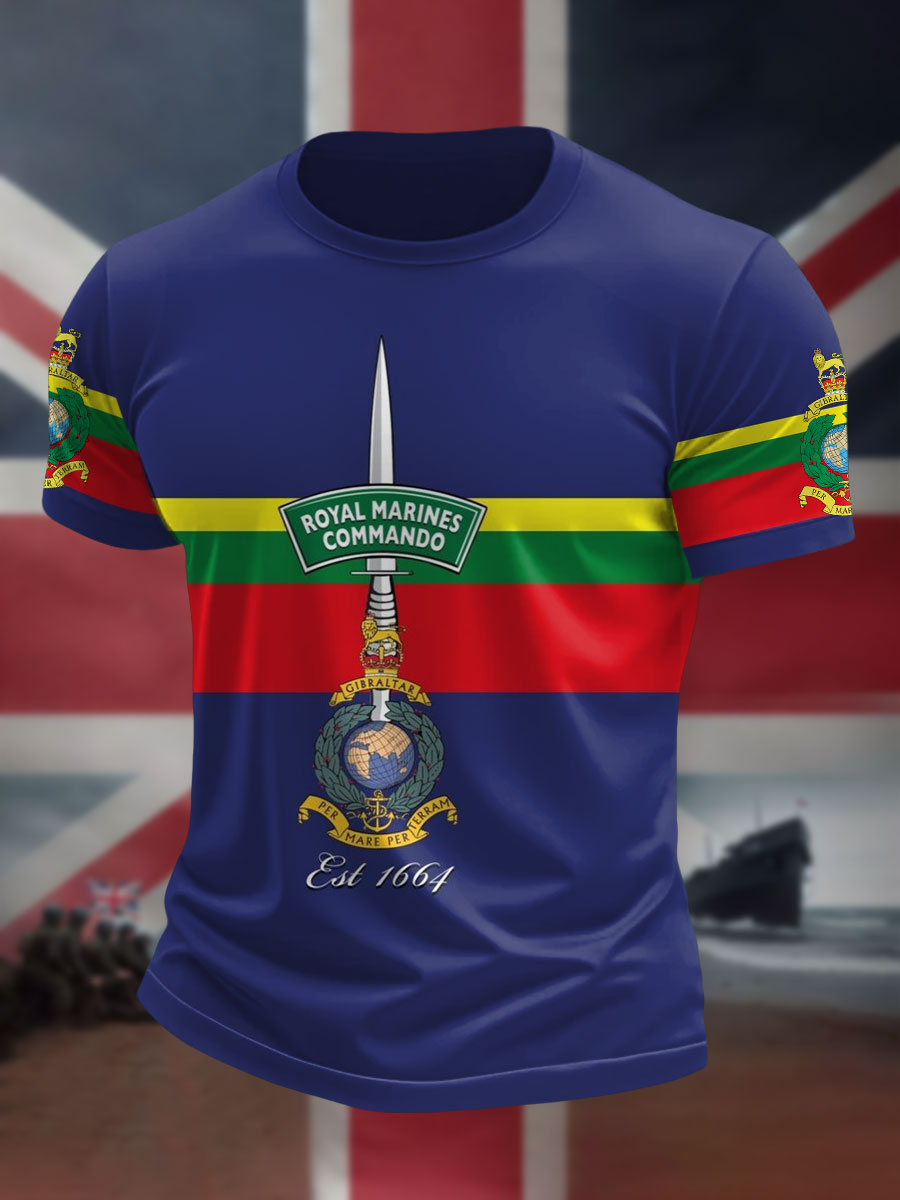 Men's Navy Veteran Marines Commando Printed T-shirt