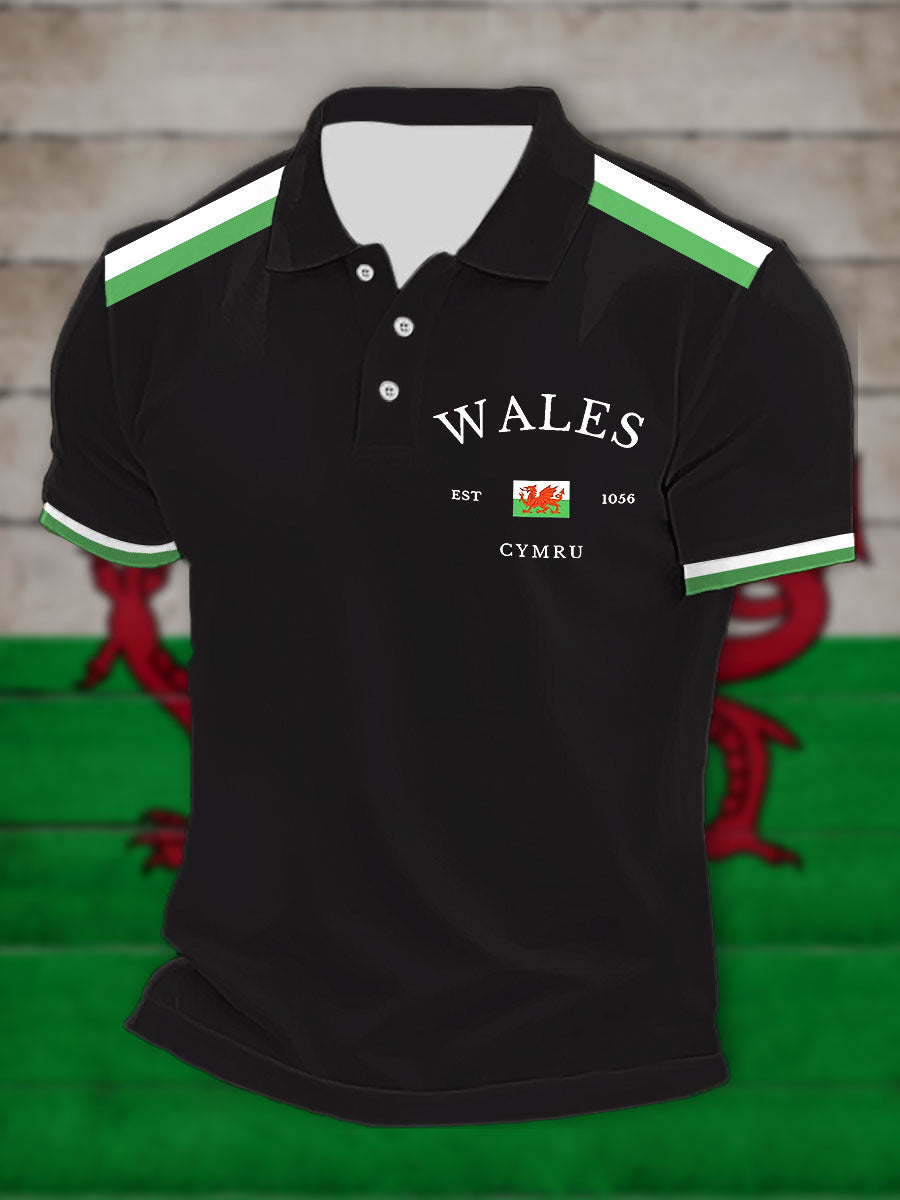 Men's Welsh Print Casual Button T-Shirt