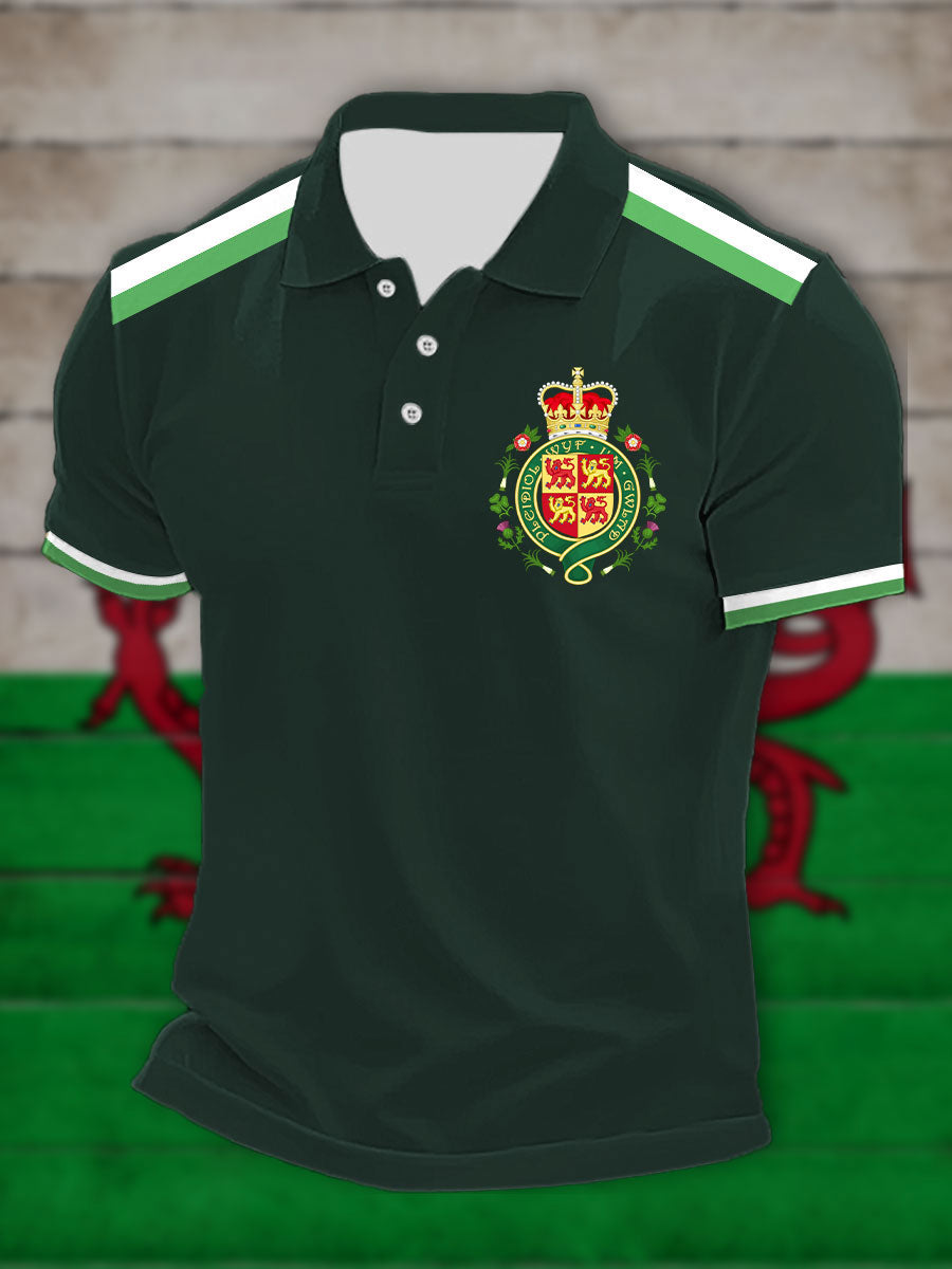 Men's Royal Welsh Coat of Arms Casual Button T-Shirt