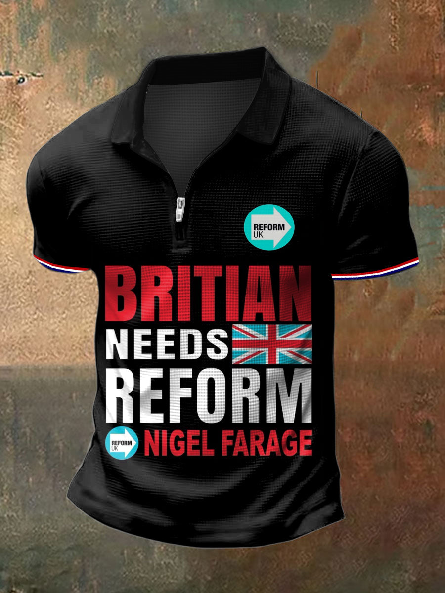 Men's UK Reform Party Print Polo Collar Casual Short Sleeved Shirt