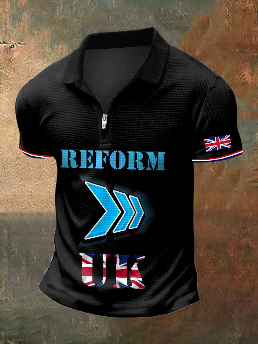 Men's UK Reform Party Print Polo Collar Casual Short Sleeved Shirt
