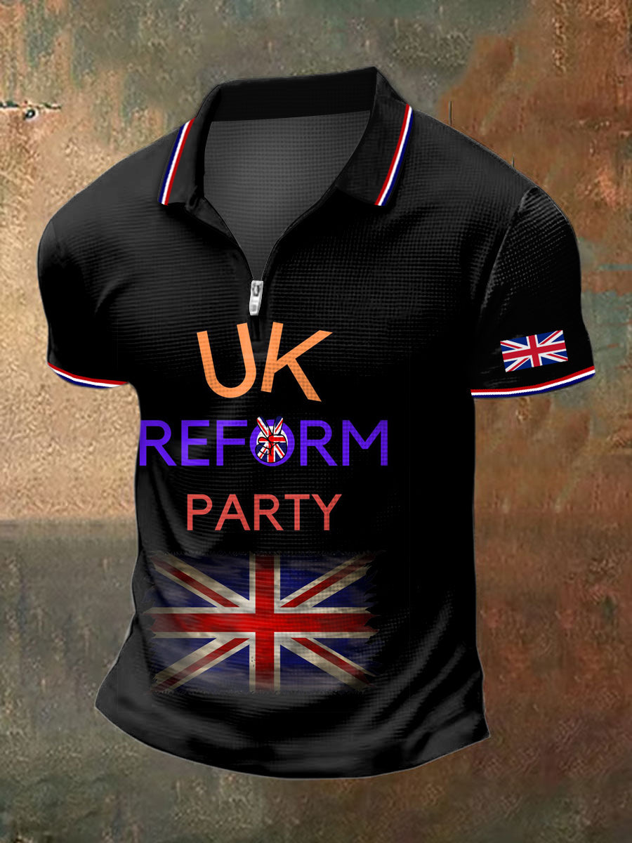 Men's UK Reform Party Print Polo Collar Casual Short Sleeved Shirt