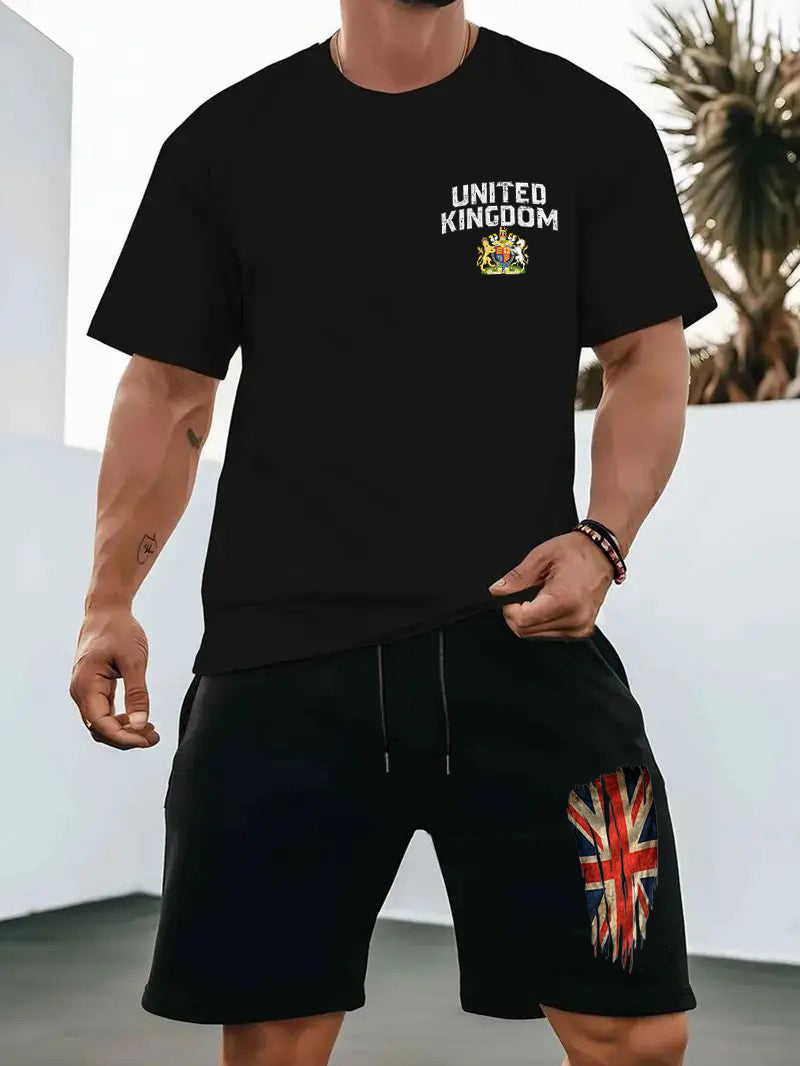 Men's UK Flag Print T-shirt And Shorts Set