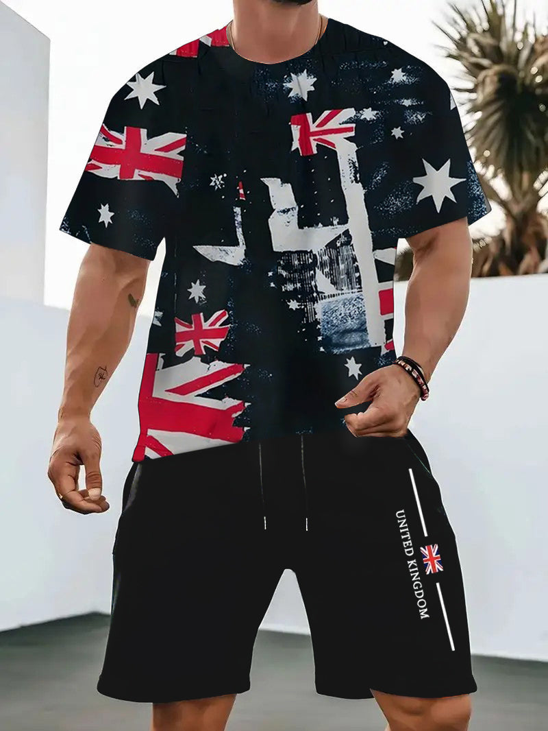 Men's UK Flag Print T-shirt And Shorts Set