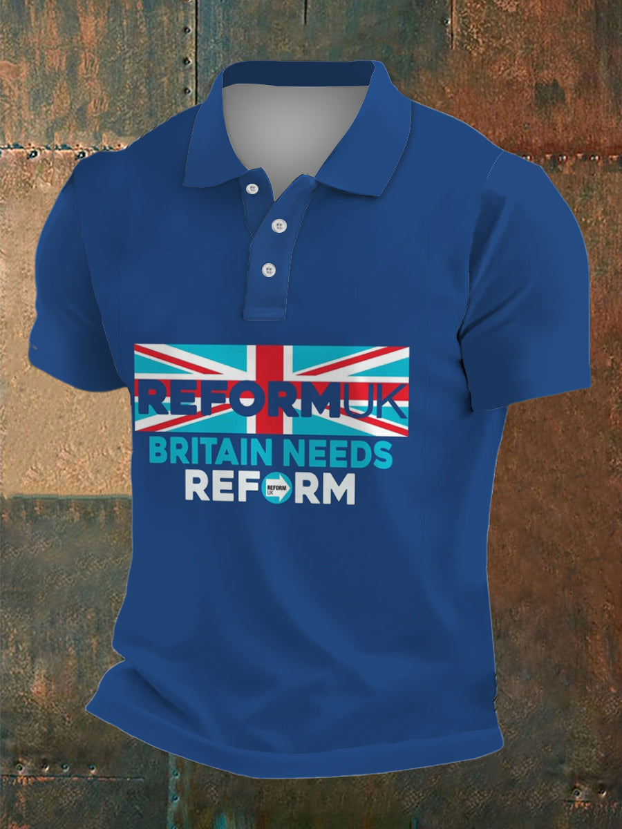 Men's UK Reform Party Print Polo Collar Casual Short Sleeved Shirt