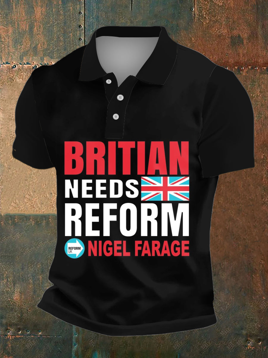 Men's UK Reform Party Print Polo Collar Casual Short Sleeved Shirt