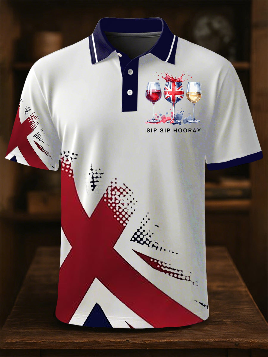 Men's Sip Sip Hooray British Wine Glasses Short Seeve Shirt