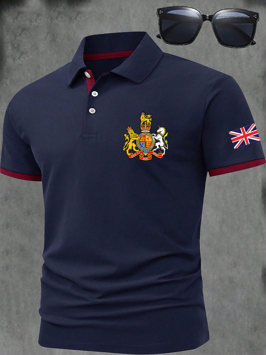 Men's BRITISH ROYAL COAT OF ARMS Print Casual Short Sleeve Top