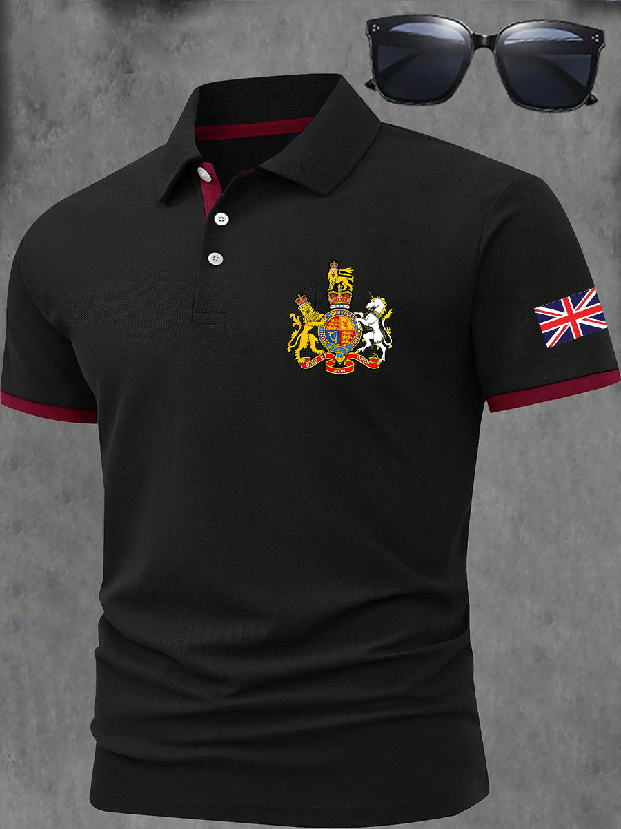 Men's BRITISH ROYAL COAT OF ARMS Print Casual Short Sleeve Top