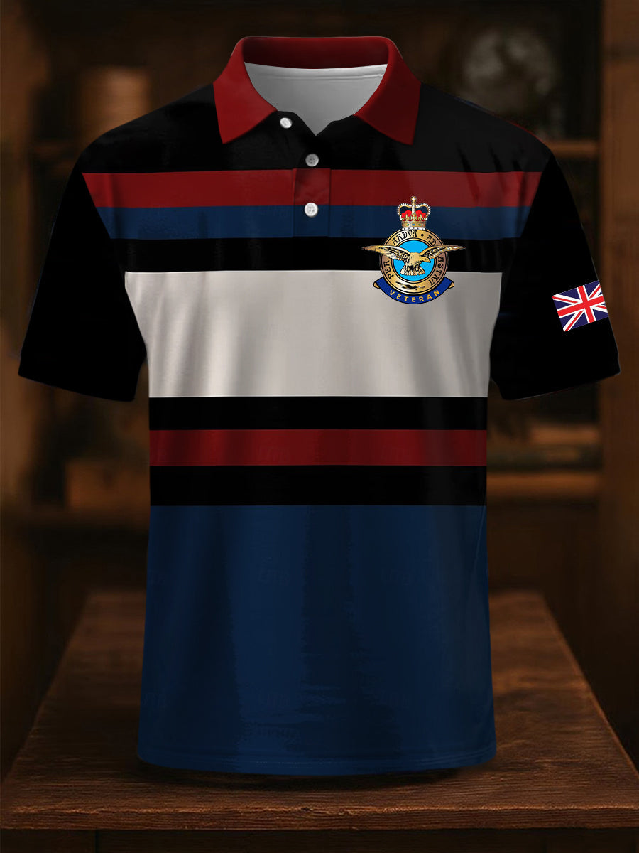 Men's Royal Air Force vet RAF veteran Stripes Print Casual Short Sleeve Top