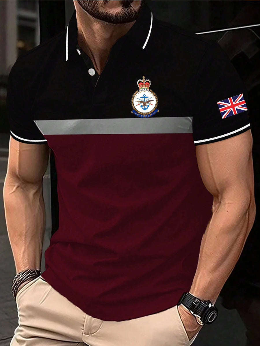 Men's British Armed Forces MOD Veterans Stripes Print Casual Short Sleeve Top