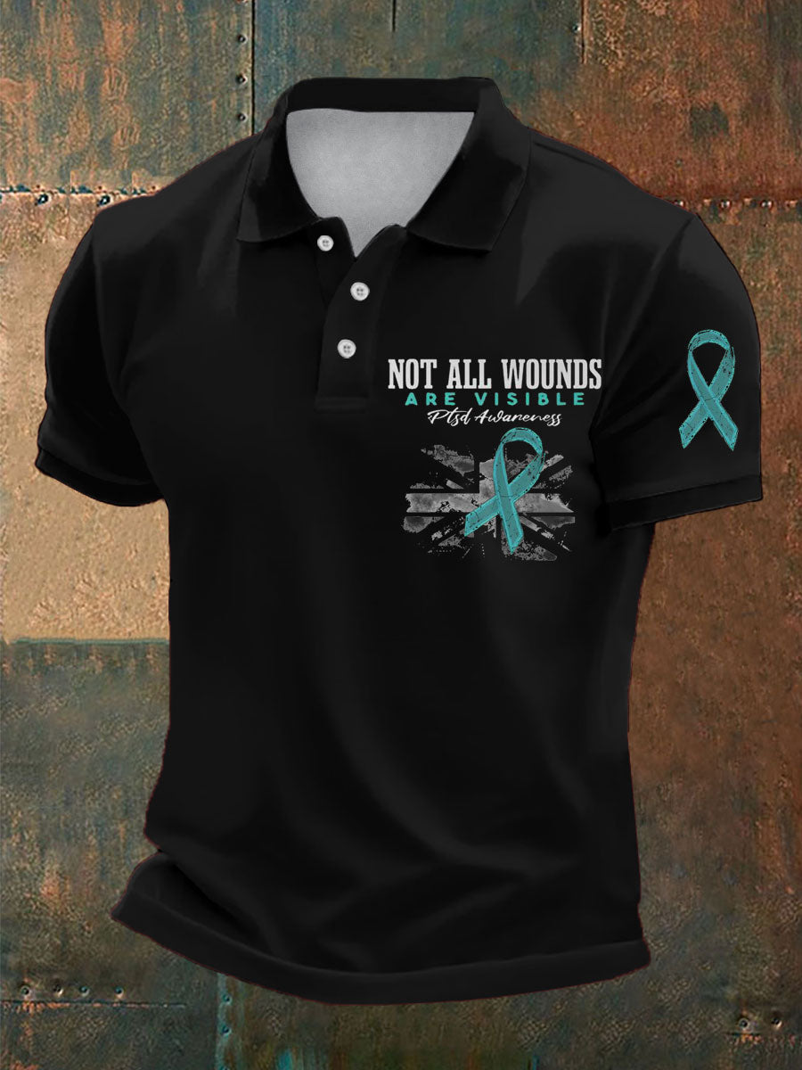 Men's PTSD Awareness Veteran Printed Casual Tops