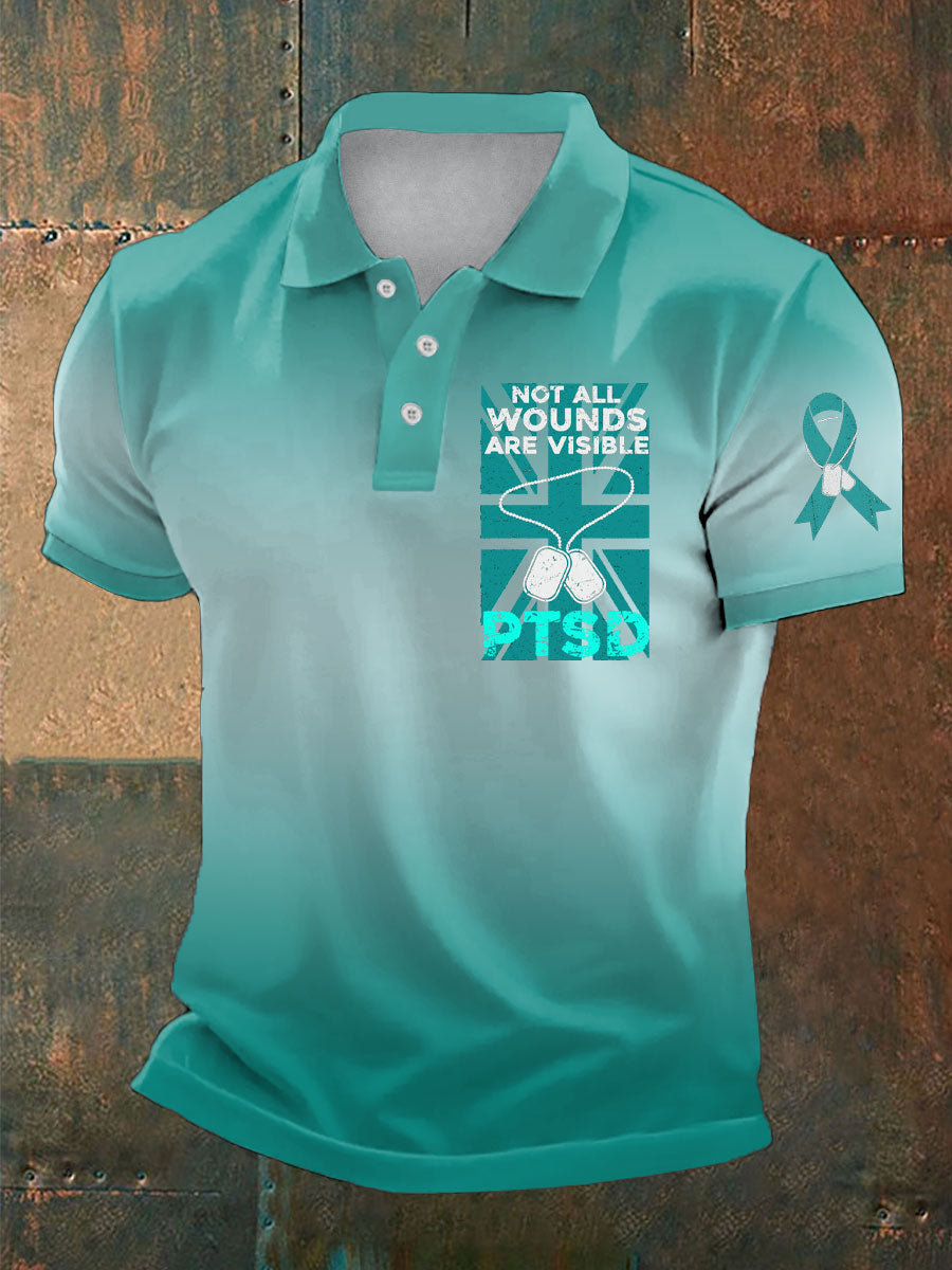 Men's PTSD Awareness Veteran Printed Casual Tops