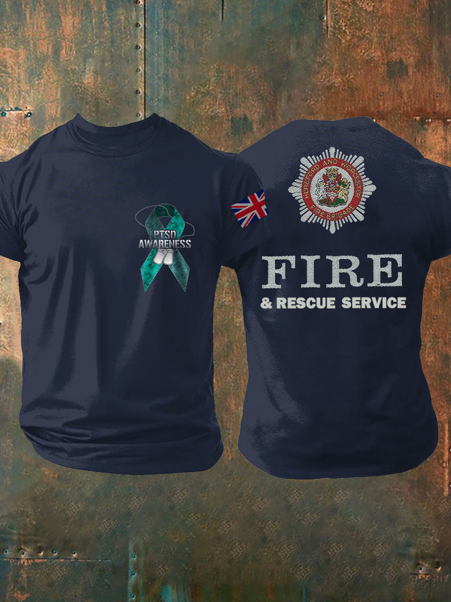 Men's PTSD Awareness Veteran Fire Survice Printed T-shirt