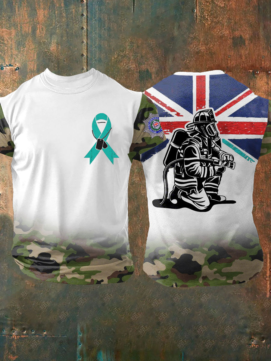 Men's PTSD Awareness Veteran Fire Survice Printed T-shirt